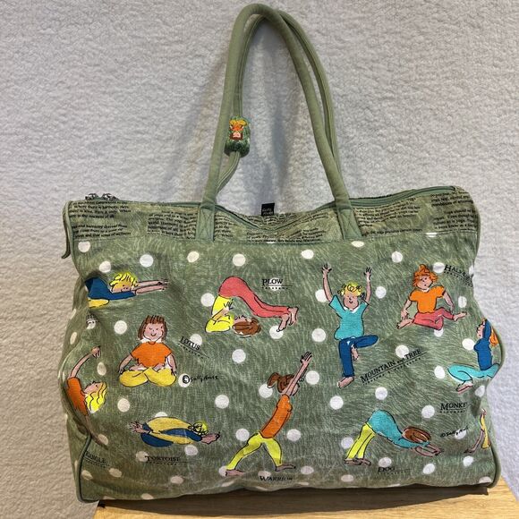Sally Huss Yoga Poses Beach Duffle Tote Bag Large w Pocket & Inspiration Writing - Picture 7 of 16